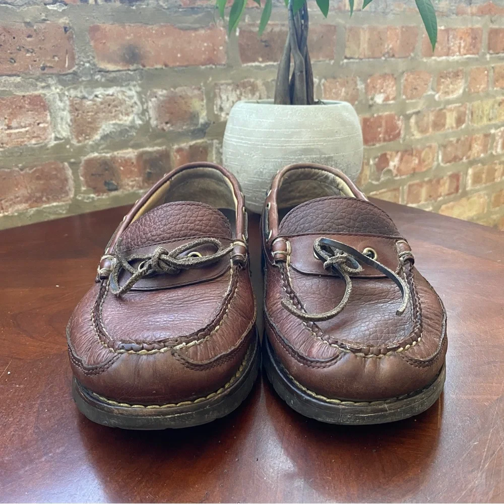 LL Bean Brown Leather Boat Shoes Men's Size 8 EE Wide Distressed